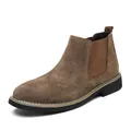 Men's brown suede Chelsea boots with contrast stitching and elastic side panel - 38 / Unlined Style / Khaki