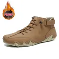Braune Herren-Stiefeletten aus Rindsleder mit warmem Plüschfutter für den Winter - 34 / Gelbe Martin Boots mit Fleecefutter (G8008) / Gelb