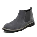 Men's minimalist suede Chelsea boots in dark grey finish with elastic side panels - 38 / Unlined Style / Gray