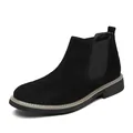 Men's black genuine suede leather Chelsea boots with elastic side panels and contrast stitching - 38 / Unlined Style (C510) / Black