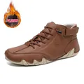 Braune Leder-Stiefeletten mit Oktopus-Sohle und warmem Plüschfutter - 34 / Burgunderrote Martin-Stiefel mit Fleecefutter (G8008)