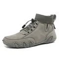 Graue High-Top-Socken-Sneaker mit einzigartiger Wellensohle und Kordelzug für Damen und Herren - 35 / Hohe Sockenstiefel (C8005) / Grau