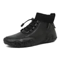 Schwarze High-Top Socken-Sneaker aus Leder mit markanter wellenförmiger Gummisohle - 35 / High Top Martin Boots (C8005) / Schwarz