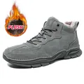Bottines Martin en cuir gris pour hommes avec doublure en peluche chaude et semelle antidérapante. - 38 / Doublé de Polaire (G87137M) / Gris