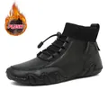 Wasserdichte schwarze High-Top-Sockenstiefel für Damen und Herren mit warmem Plüschfutter - 35 / Schwarz (Fleece Gefüttert)