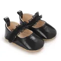 Schwarze Lackleder Baby Mädchen Prinzessin Lauflernschuhe mit feiner Spitzenrüsche Riemen - Schwarz