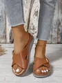Comfortable brown wedge sandals for women with cross-straps for summer beach wear - 36 / Brown
