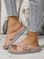 Stylish pink wedge sandals with cross-straps and decorative gold buckle for women - 36 / Pink