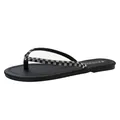 Tongs plates noires pour femmes avec bride élégante en strass à motif damier - Noir