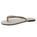 Tongs plates beiges pour femmes avec d'élégantes lanières décorées de strass brillants - Milky blanc