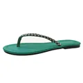 Tongs plates vertes pour femmes avec lanières ornées de strass pour la plage décontractée - Vert