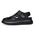 Atmungsaktive schwarze Herren-Strandsandalen mit SPORT-Klettverschluss - 40 / Geschlossene Zehenpartie / Schwarz