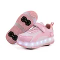 Pink kids 4-wheel roller shoes featuring glowing LED lights and durable leather mesh upper - 29 / Pink