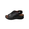 Sandali vintage neri con zeppa, motivo paisley a rilievo e punta aperta per donna - Nero