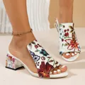 Elegant white floral mules with crystal block heels for summer bohemian style. - 36 / Rainbow