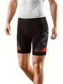 Detalle de culote corto de ciclismo negro con asiento acolchado y patrones naranja. - S / Bottoms / Rojo
