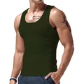 Detailansicht eines olivgrünen Sport-Tanktops für Herren mit enger Passform und Rundhals - Armeegrün