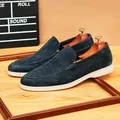 Premium men's dark blue suede loafers with soft white soles comfortable slip-on casual shoes - 38 / Dark Blue