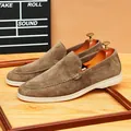 Comfortable men's brown suede loafers with white soft sole and breathable lining - 37 / Dark Coffee