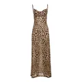 Abito lungo con stampa leopardata, sexy scollo a V e silhouette avvitata in vita - Taglia S / Vestiti / Kaki