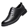 Elegant black genuine leather dress shoes for men featuring breathable hollow perforations - 36 / Height Increasing Perforated Style (6201) / Black