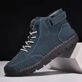 Elegante blaue handgenähte Freizeit-Lederschuhe für Herren mit Klettverschluss und Schnürung - 39 / Dunkelblau