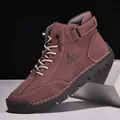 Handgenähte Herren-Freizeitschuhe aus burgunderfarbenem Leder mit flacher Gummisohle - 39 / Burgunderrot