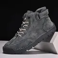 Botas casuales de hombre de cuero gris cosidas a mano con cordones y velcro - Gris