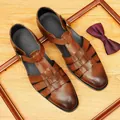 Hochwertige braune Herren-Leder-Sandalen, atmungsaktiv, Business-Casual-Stil, elegant - Braun