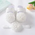 Weiße Baby-Prinzessinnen-Schuhe aus Spitze mit großer Blume und passendem Stirnband Set - Runder Blumenstil (24-1)