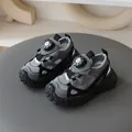 Grey breathable mesh children's sandals with spinning buckle and soft anti-slip sole - Size 21-25 (5 Pairs Set) / Black