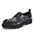 Classic black leather Derby shoes for men with thick lug sole and square toe - 38 / Black