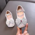 Elegantes zapatos de princesa blancos para niña con brillantes pedrería y lazo decorativo - Blanco Roto