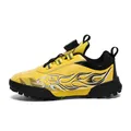 Vibrant yellow children's turf soccer shoes with flame graphics and rotating dial buckle - 31 / Yellow