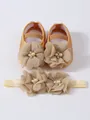 Chaussures de princesse pour bébé et ensemble bandeau floral à semelles souples - Kaki