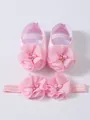 Ensemble de chaussures de princesse bébé roses et bandeau à fleurs assorti - Rose