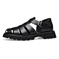 Sandalias romanas negras transpirables para hombre con suela de plataforma y punta cerrada - 38 / Negro