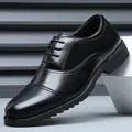 Classic black men's leather business dress shoes with a sleek and refined cap-toe design - Black All-Season Style