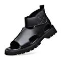 Modern black high-top Roman style leather sandals for men with thick and soft soles - 38 / Black