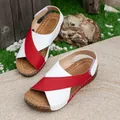 Comfortable women's platform wedge sandals with red and white cross-strap design - 38 / Red