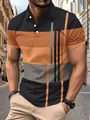 Close-up of men's short-sleeve casual polo shirt with modern geometric stripe pattern - S / Tops / Orange