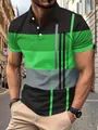 Close-up detail of a men's polo shirt featuring green and black geometric patterns - S / Tops / Green