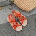 Handmade orange rope braided women's sandals with beige woven hemp sole for beach - 35 / Orange