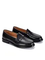 Detail view of classic black leather penny loafers for men in a polished business casual style - 37 / Black