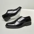 Classic black leather cap-toe Oxford dress shoes for men, business and wedding style. - 39 / Black