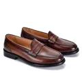 Classic men's vintage brown leather penny loafers with a polished British style design - 38 / Dark Brown