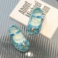 Ballerines pailletées bleu clair pour filles avec un nœud en strass élégant pour les spectacles. - Bleu