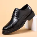 Elegant black men's formal business dress shoes in British style with laces and leather finish - Black