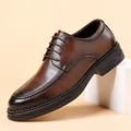 Elegant men's brown leather dress shoes for formal business or wedding attire - Brown