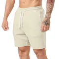 Detail van de beige corduroy shorts voor heren met comfortabel trekkoord en elastische taille - S / Bottoms / Abrikoos
